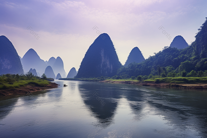 紫色山峦河流绿树风景实拍,高清,摄影图,摄影图片,图片大全,摄影图免费下载